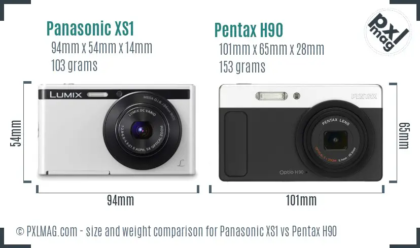 Panasonic XS1 vs Pentax H90 size comparison