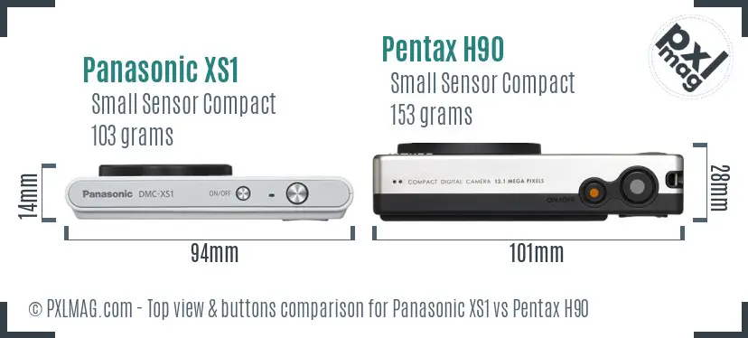 Panasonic XS1 vs Pentax H90 top view buttons comparison
