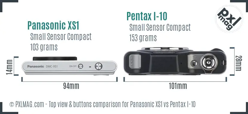 Panasonic XS1 vs Pentax I-10 top view buttons comparison