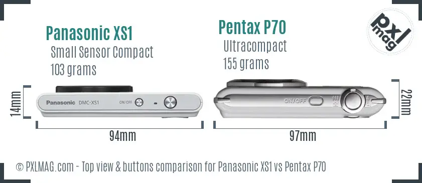 Panasonic XS1 vs Pentax P70 top view buttons comparison