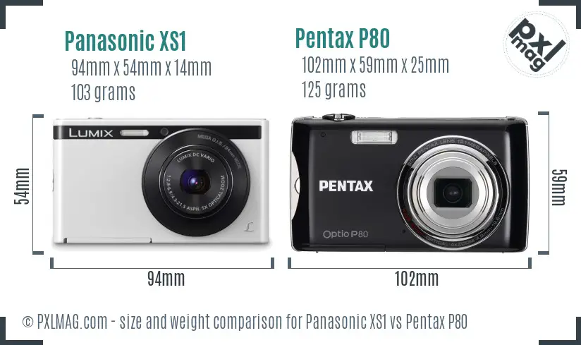 Panasonic XS1 vs Pentax P80 size comparison