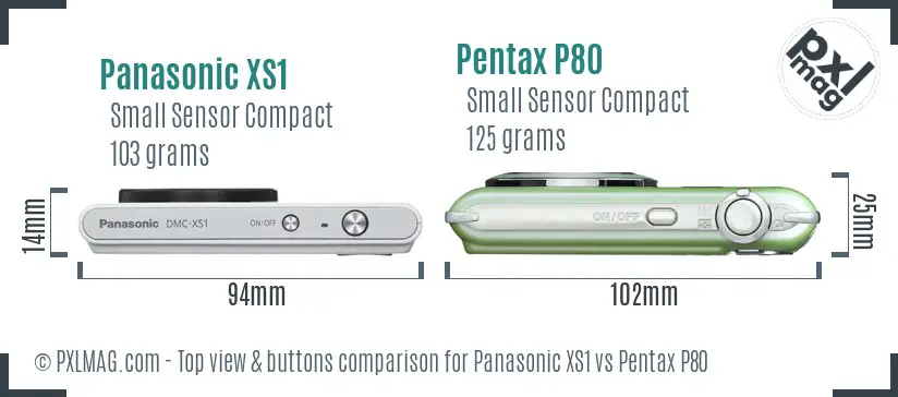 Panasonic XS1 vs Pentax P80 top view buttons comparison