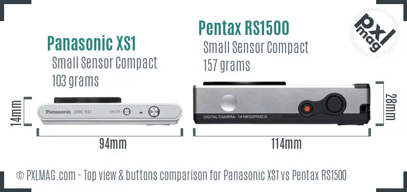Panasonic XS1 vs Pentax RS1500 top view buttons comparison