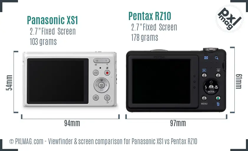 Panasonic XS1 vs Pentax RZ10 Screen and Viewfinder comparison