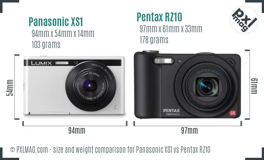Panasonic XS1 vs Pentax RZ10 size comparison