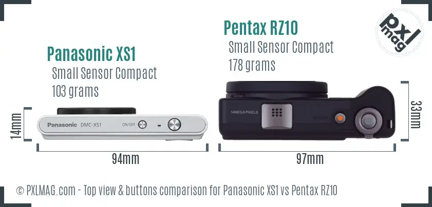 Panasonic XS1 vs Pentax RZ10 top view buttons comparison