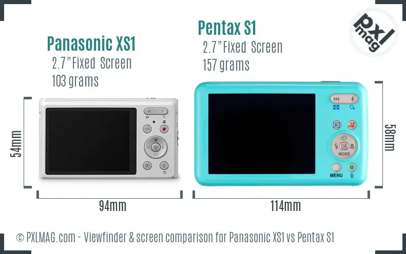 Panasonic XS1 vs Pentax S1 Screen and Viewfinder comparison