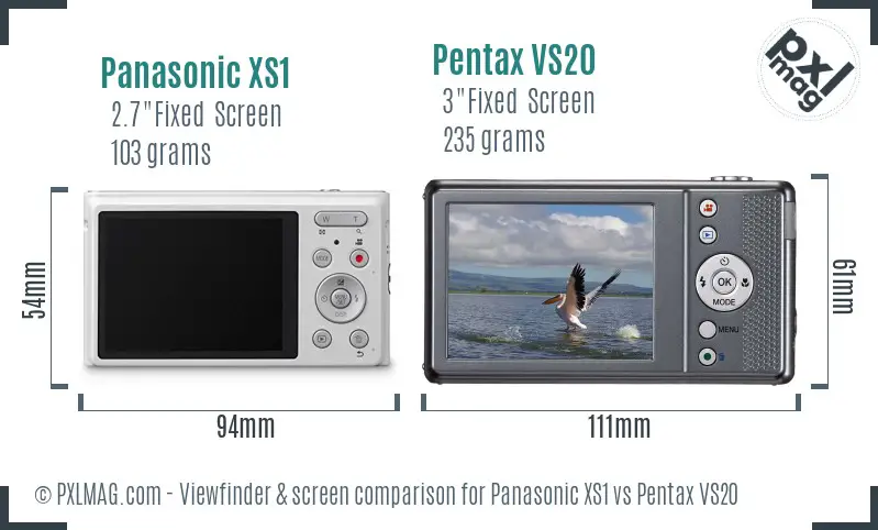 Panasonic XS1 vs Pentax VS20 Screen and Viewfinder comparison