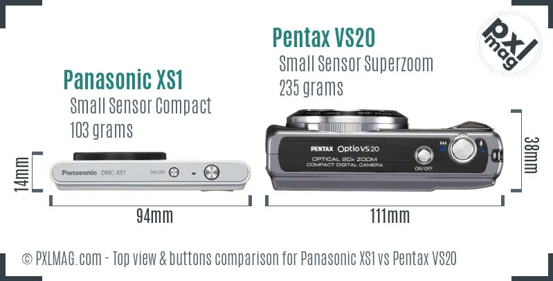 Panasonic XS1 vs Pentax VS20 top view buttons comparison