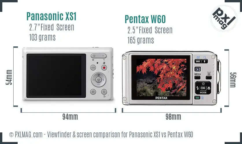 Panasonic XS1 vs Pentax W60 Screen and Viewfinder comparison