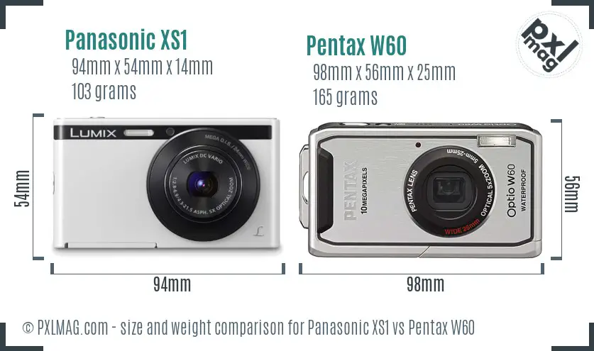 Panasonic XS1 vs Pentax W60 size comparison
