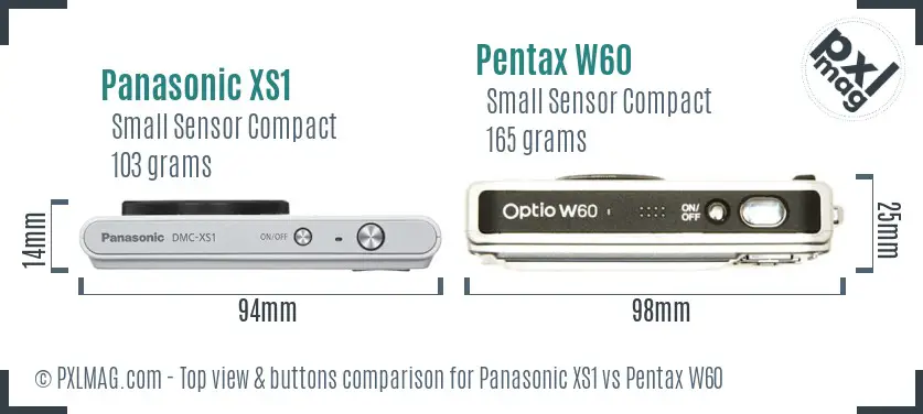 Panasonic XS1 vs Pentax W60 top view buttons comparison