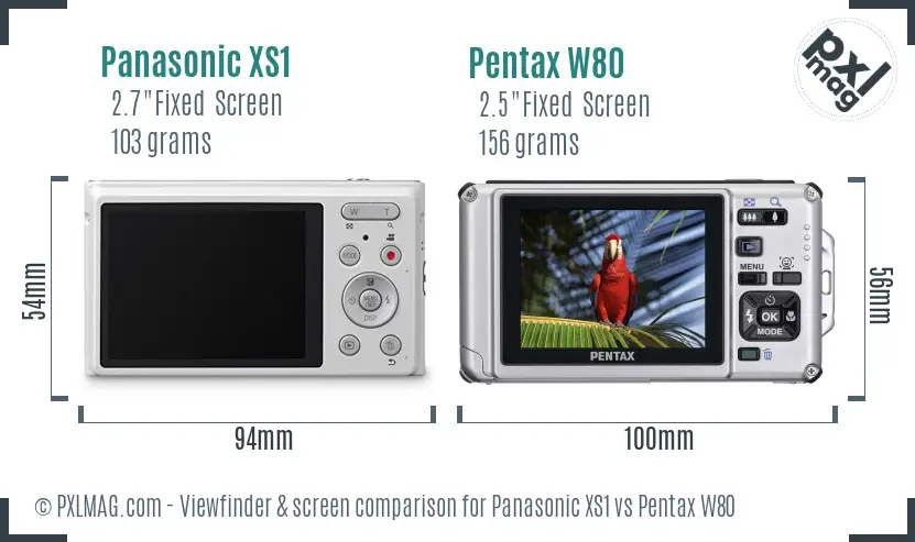 Panasonic XS1 vs Pentax W80 Screen and Viewfinder comparison