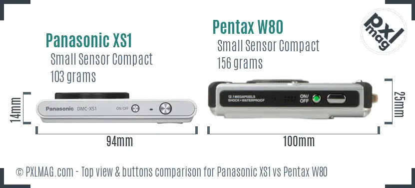 Panasonic XS1 vs Pentax W80 top view buttons comparison
