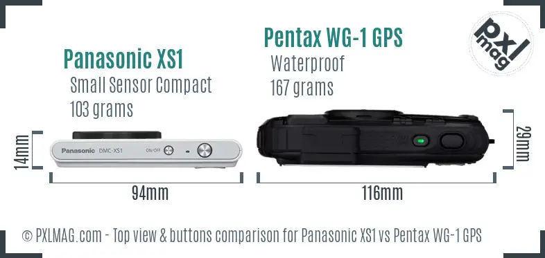 Panasonic XS1 vs Pentax WG-1 GPS top view buttons comparison
