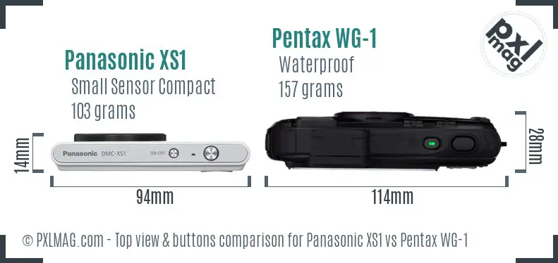 Panasonic XS1 vs Pentax WG-1 top view buttons comparison