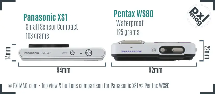 Panasonic XS1 vs Pentax WS80 top view buttons comparison