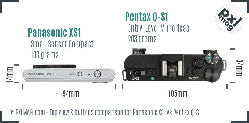 Panasonic XS1 vs Pentax Q-S1 top view buttons comparison