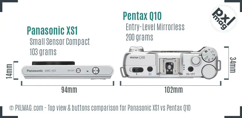 Panasonic XS1 vs Pentax Q10 top view buttons comparison