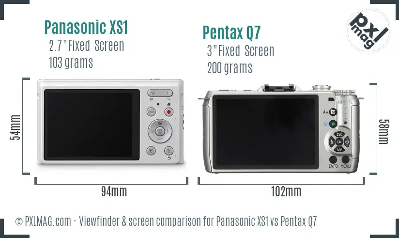 Panasonic XS1 vs Pentax Q7 Screen and Viewfinder comparison