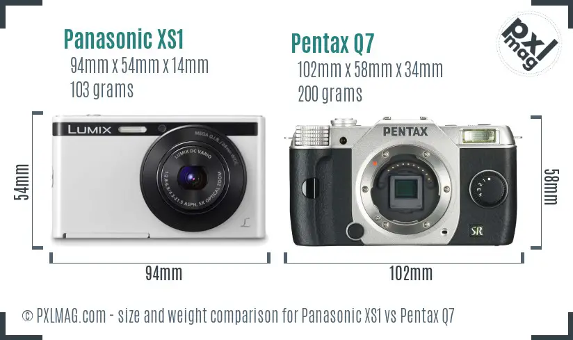 Panasonic XS1 vs Pentax Q7 size comparison