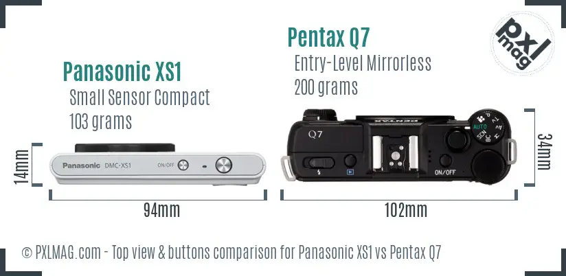 Panasonic XS1 vs Pentax Q7 top view buttons comparison