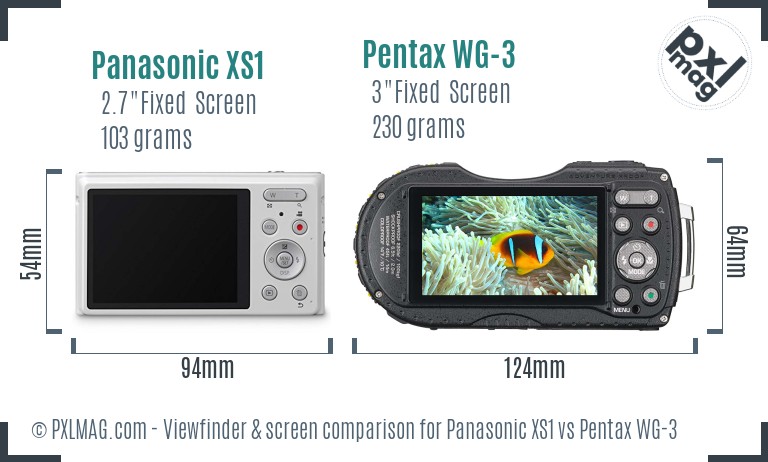 Panasonic XS1 vs Pentax WG-3 Screen and Viewfinder comparison