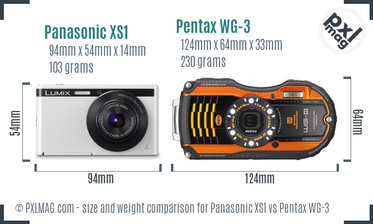 Panasonic XS1 vs Pentax WG-3 size comparison