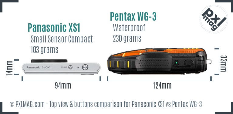 Panasonic XS1 vs Pentax WG-3 top view buttons comparison