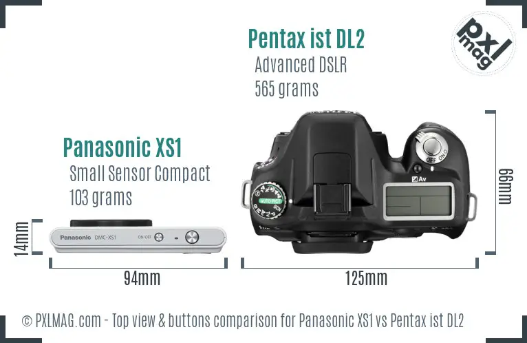 Panasonic XS1 vs Pentax ist DL2 top view buttons comparison