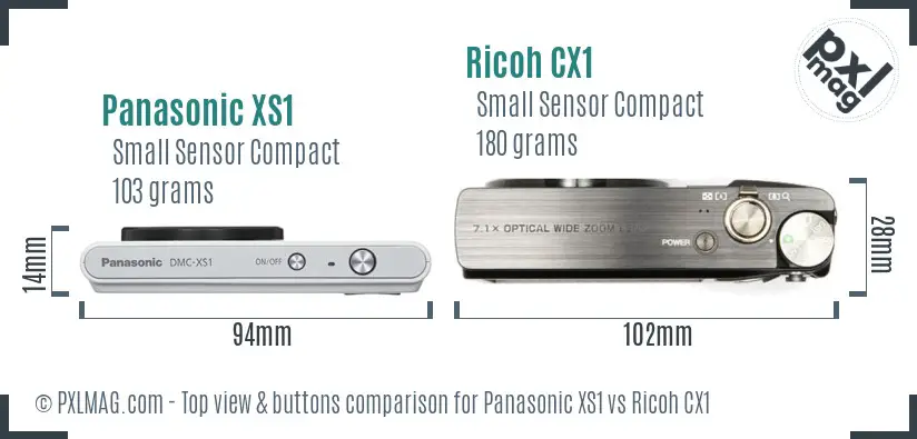 Panasonic XS1 vs Ricoh CX1 top view buttons comparison Panasonic XS1 vs Ricoh CX1 top view buttons comparison