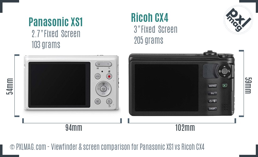 Panasonic XS1 vs Ricoh CX4 Screen and Viewfinder comparison