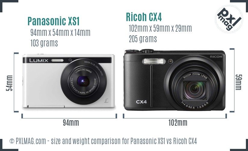 Panasonic XS1 vs Ricoh CX4 size comparison