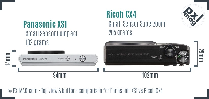 Panasonic XS1 vs Ricoh CX4 top view buttons comparison