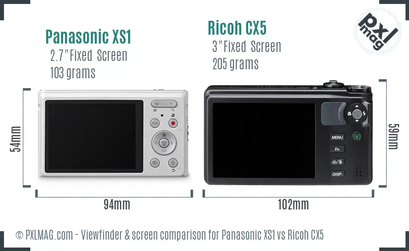 Panasonic XS1 vs Ricoh CX5 Screen and Viewfinder comparison