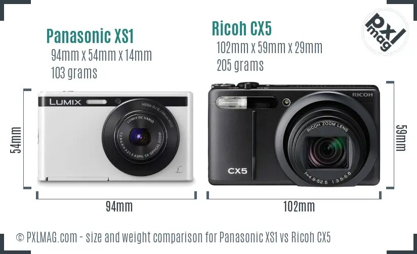 Panasonic XS1 vs Ricoh CX5 size comparison