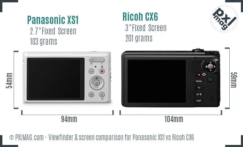 Panasonic XS1 vs Ricoh CX6 Screen and Viewfinder comparison