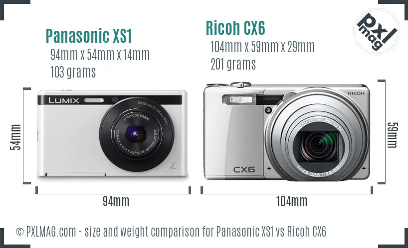 Panasonic XS1 vs Ricoh CX6 size comparison