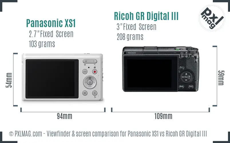 Panasonic XS1 vs Ricoh GR Digital III Screen and Viewfinder comparison Panasonic XS1 vs Ricoh GR Digital III Screen and Viewfinder comparison