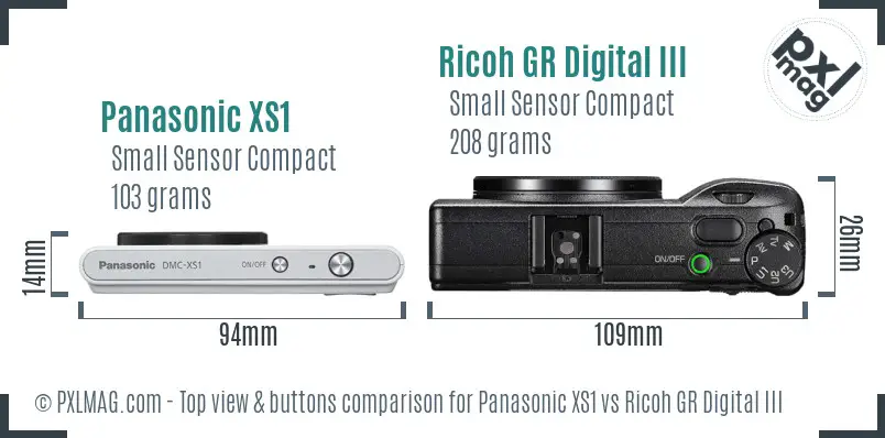 Panasonic XS1 vs Ricoh GR Digital III top view buttons comparison Panasonic XS1 vs Ricoh GR Digital III top view buttons comparison