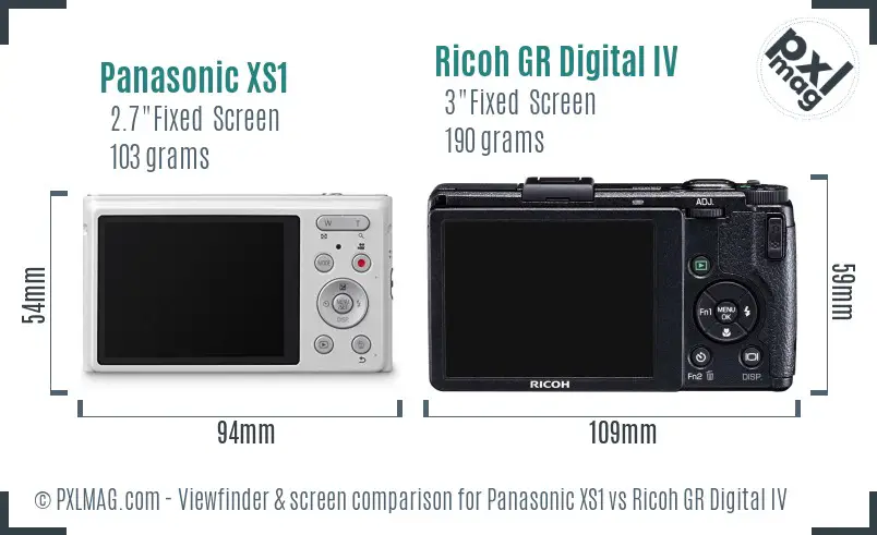 Panasonic XS1 vs Ricoh GR Digital IV Screen and Viewfinder comparison