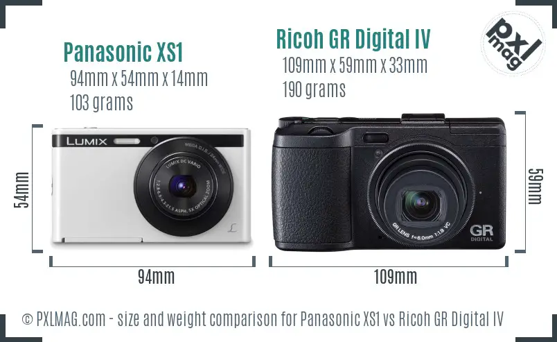 Panasonic XS1 vs Ricoh GR Digital IV size comparison