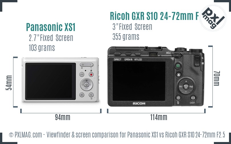 Panasonic XS1 vs Ricoh GXR S10 24-72mm F2.5-4.4 VC Screen and Viewfinder comparison