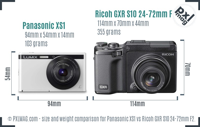 Panasonic XS1 vs Ricoh GXR S10 24-72mm F2.5-4.4 VC size comparison
