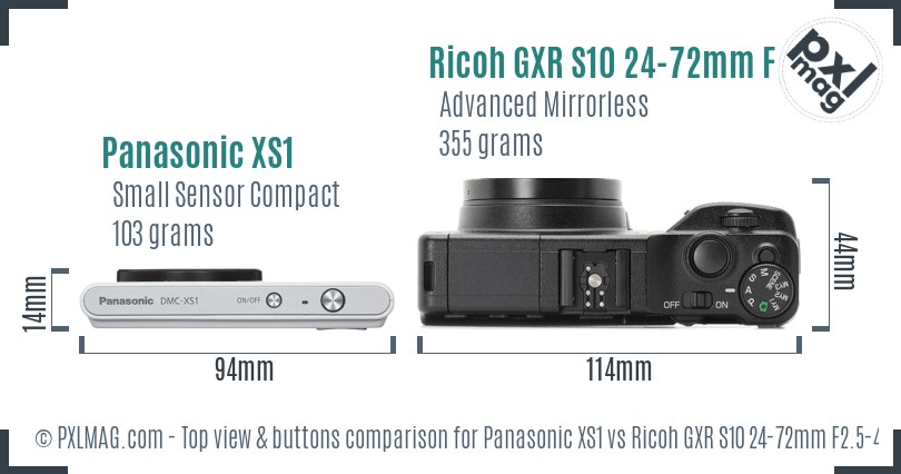 Panasonic XS1 vs Ricoh GXR S10 24-72mm F2.5-4.4 VC top view buttons comparison