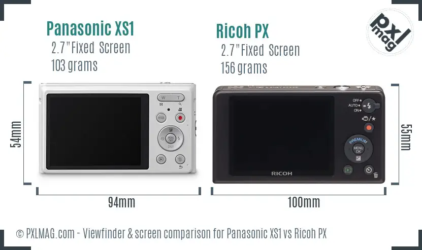 Panasonic XS1 vs Ricoh PX Screen and Viewfinder comparison