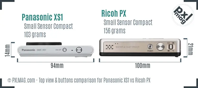 Panasonic XS1 vs Ricoh PX top view buttons comparison