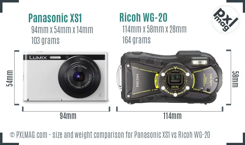 Panasonic XS1 vs Ricoh WG-20 size comparison