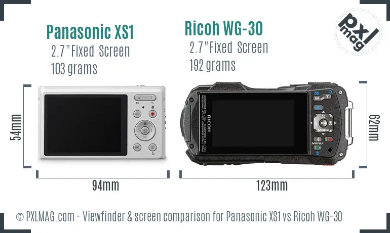 Panasonic XS1 vs Ricoh WG-30 Screen and Viewfinder comparison