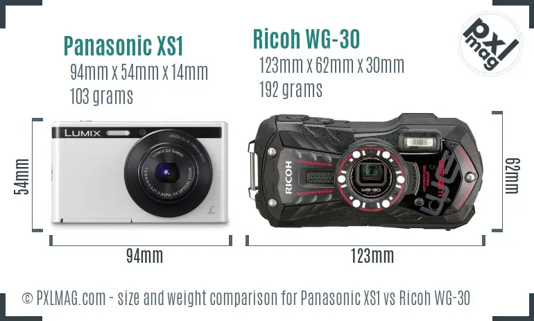 Panasonic XS1 vs Ricoh WG-30 size comparison